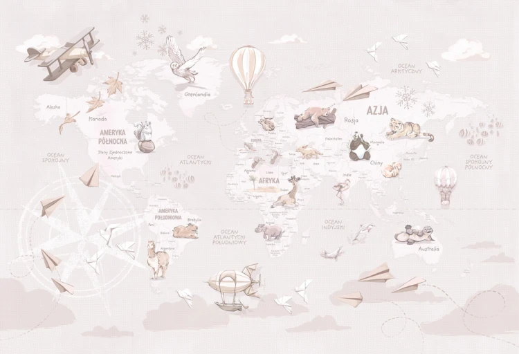 WANDERLUST – NEUTRAL - tapeta z mapą świata do pokoju dziecka