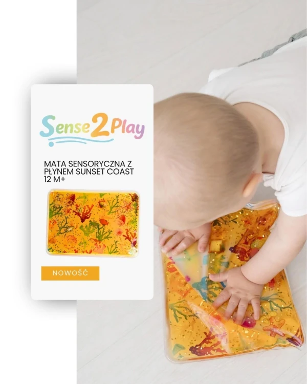 Sense2Play Sunset Coast mata sensoryczna z płynem, brokatem, muszelkami, rozgwiazdami i rybkami