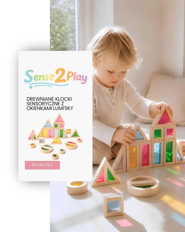 Sense2Play Lumi’Sky drewniane klocki sensoryczne 24 el. z kolorowymi transparentnymi okienkami
