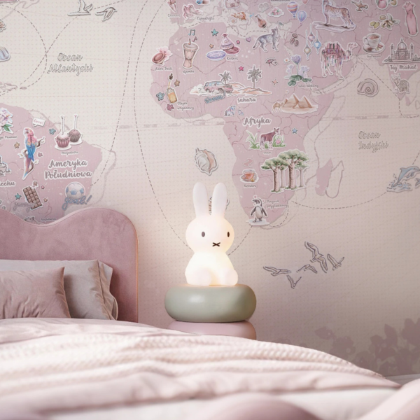 DEAR DIARY NORTH - baby pink - pastelowa tapeta ścienna z mapą świata dla dzieci