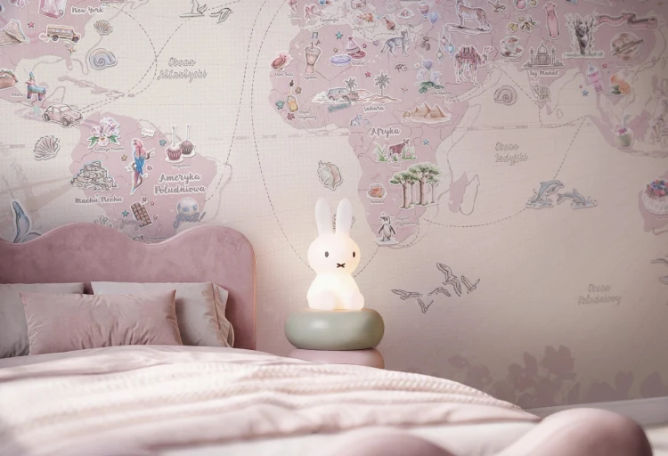 DEAR DIARY NORTH - baby pink - pastelowa tapeta ścienna z mapą świata dla dzieci