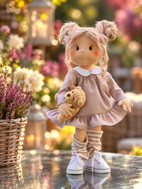 Lalka Becia Lullu Dolls 38 cm z naturalnymi włosami alpaki i Misiem Zdzisiem – wariant kolekcjonerski F.A.B.