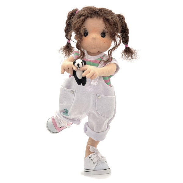 Lalka Lullu Dolls 38 cm z dużymi oczami, owalną twarzą, naturalnymi włosami alpaki i pluszową Pandą – wersja F.A.B.