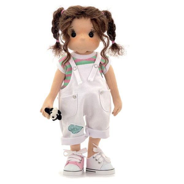 Lalka Lullu Dolls 38 cm z dużymi oczami, owalną twarzą, naturalnymi włosami alpaki i pluszową Pandą – wersja F.A.B.