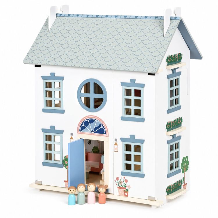 Domek dla lalek LILY ECOTOYS trzypiętrowy z mebelkami figurkami rodziny i ogrodem z basenem