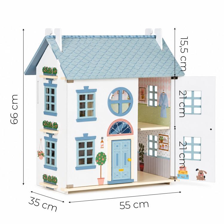 Domek dla lalek LILY ECOTOYS trzypiętrowy z mebelkami figurkami rodziny i ogrodem z basenem