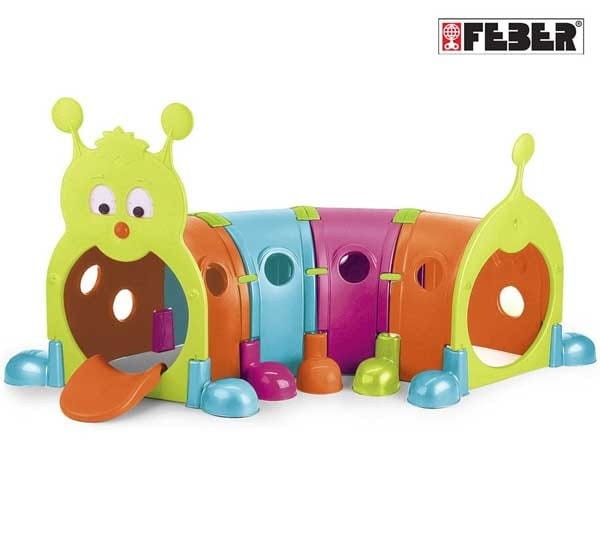 kolorowy tunel gąsienica FEBER dla dzieci, modułowy plac zabaw do ogrodu i przedszkola