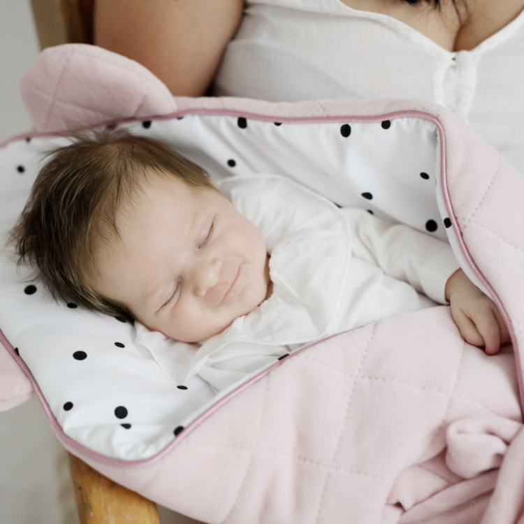 Rożek niemowlęcy Royal Baby Pink z weluru z uszami