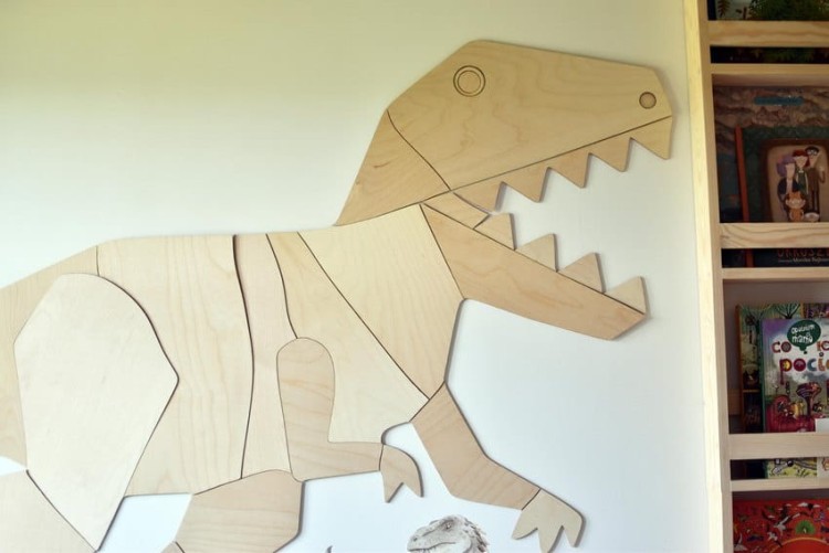 Drewniana dekoracja ścienna dinozaur T-rex ze sklejki do pokoju dziecka, ozdoba z motywem dinozaura