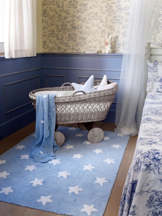 Dywan do pokoju dziecka bawełniany do prania Blue Stars White