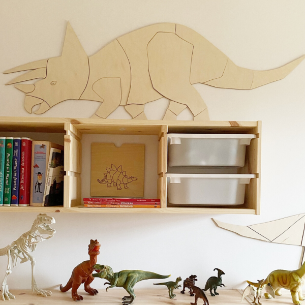 Drewniana dekoracja ścienna Origami dinozaur Triceratops ze sklejki do pokoju dziecka