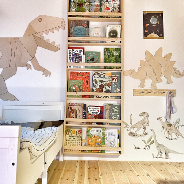 Drewniana dekoracja ścienna Origami dinozaur Stegozaur ze sklejki do pokoju dziecka