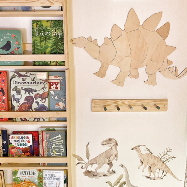 Drewniana dekoracja ścienna Origami dinozaur Stegozaur ze sklejki do pokoju dziecka
