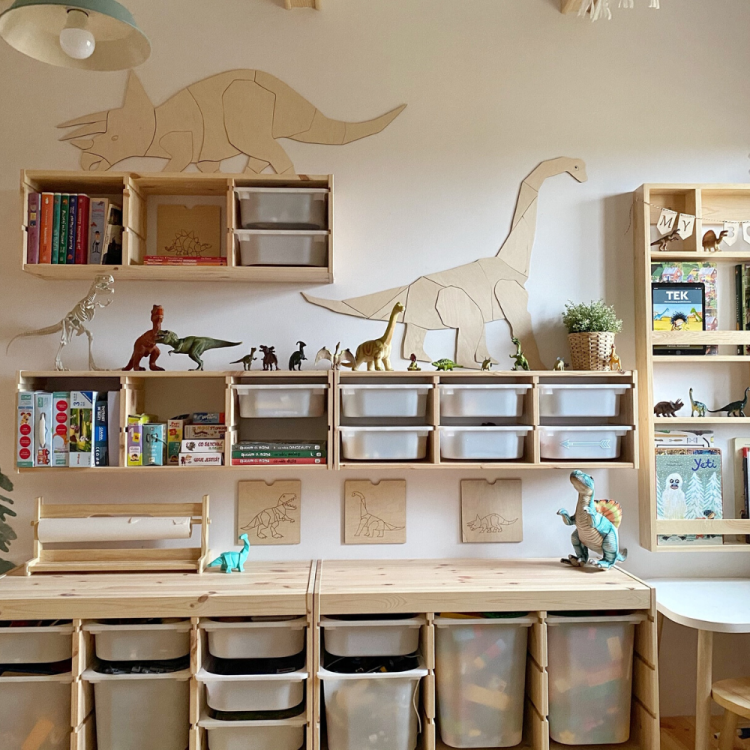 Drewniana dekoracja ścienna Origami dinozaur Diplodok ze sklejki do pokoju dziecka