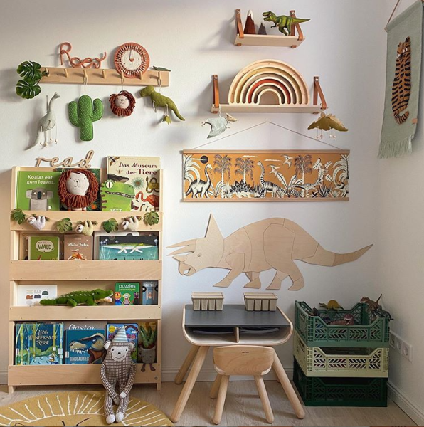 Drewniana dekoracja ścienna Origami dinozaur Triceratops ze sklejki do pokoju dziecka