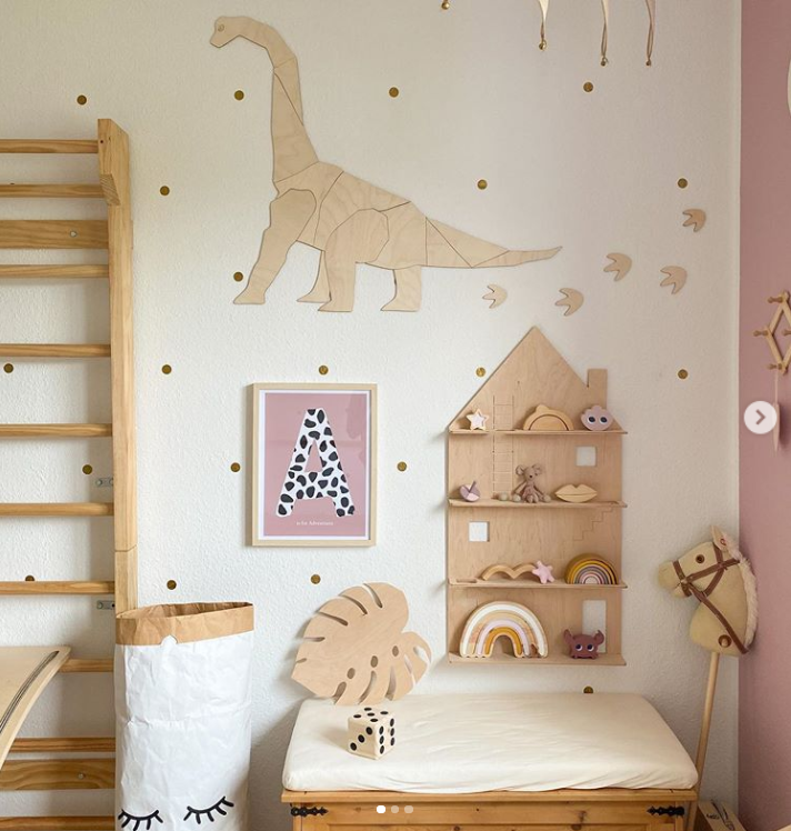 Drewniana dekoracja ścienna Origami dinozaur Diplodok ze sklejki do pokoju dziecka