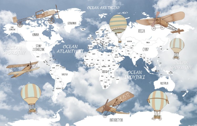 tapeta-mapa-swiat-retro-samoloty-balony-T158.jpg