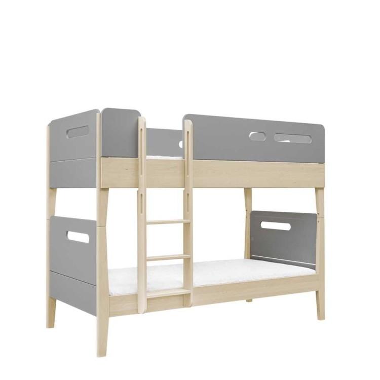 Drewniane łóżko piętrowe dla dzieci 90 cm Minimondo - szare