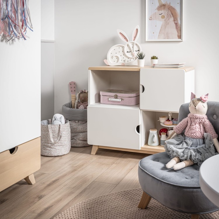 Drewniana komoda dla dzieci 2D Wąska Minimondo - biała