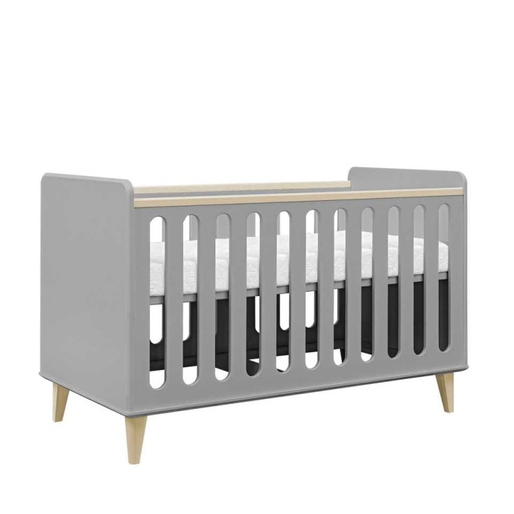 Drewniane łóżeczko dla dzieci ze szczebelkami, bez szuflady Loopi 120x60 cm szare