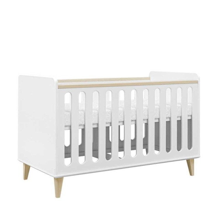 Drewniane łóżeczko dla dzieci ze szczebelkami, bez szuflady Loopi 120x60 cm białe