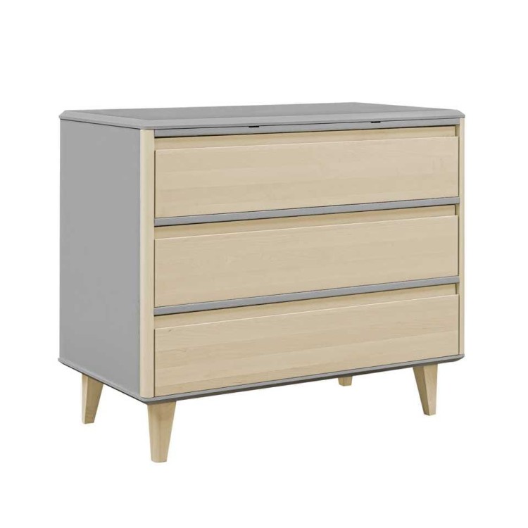 Drewniana komoda wysoka 3S fronty brzoza Loopi dla dzieci, Szerokość: 100cm  Wysokość: 87,5cm  Głębokość: 55cm, szare boki