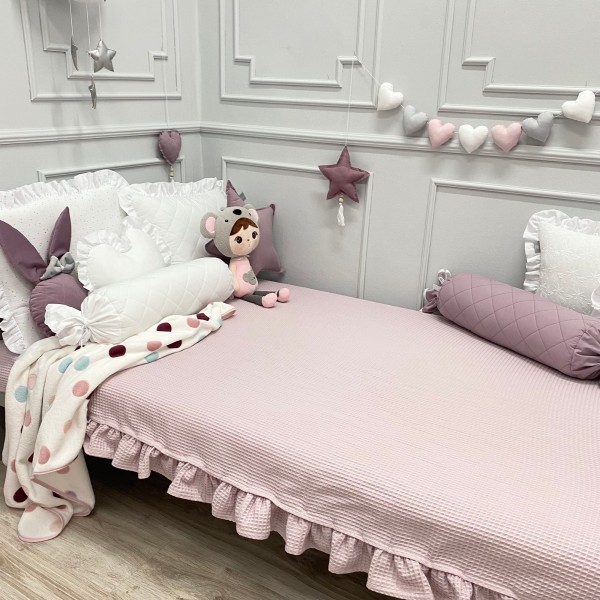 narzuta wafelkowa złamany róż z falbanką