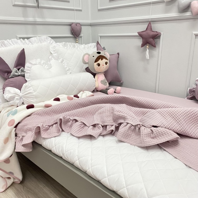 narzuta wafelkowa złamany róż z falbanką