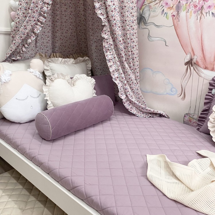 Bawełniana pikowana narzuta dziecięca w kolorze szaro-lawendowym