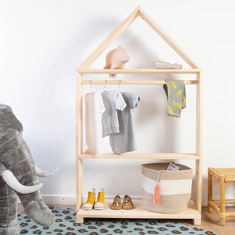 Childhome dziecięcy regał dekoracyjny Domek + kółka Natural